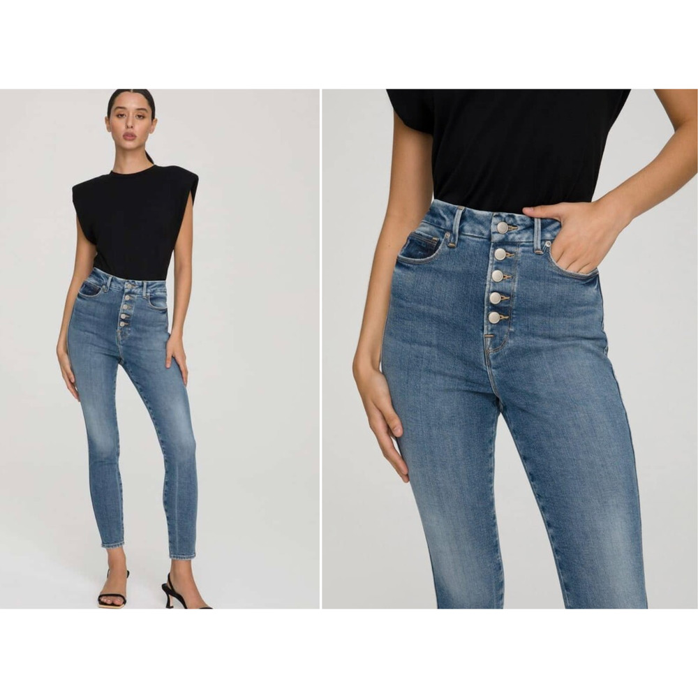 GOOD AMERICAN Good Curve Blue 12/31 Ankle Denim Jean High Rise Button Skinny Leg